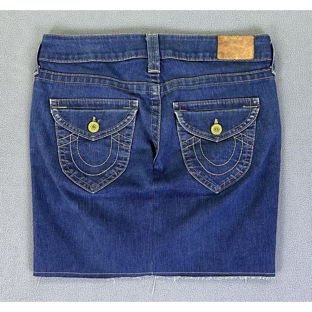 True Religion Skirt Womens 29 Blue Denim Flap Pocket Y2K Cowgirl Flap Pocket